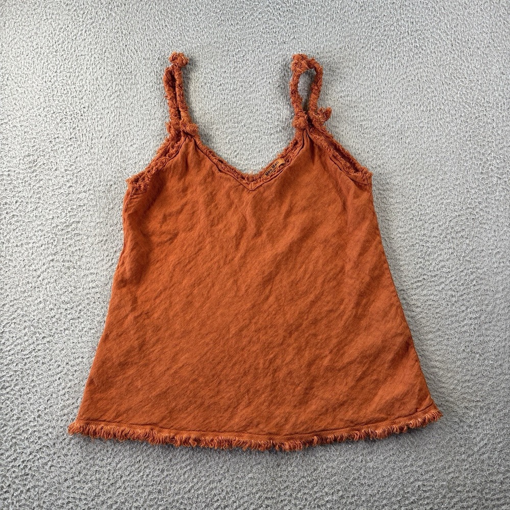 Meo Meli Italy Tank Top Small 100% Linen Frayed Hem Braided Straps Terra Cotta